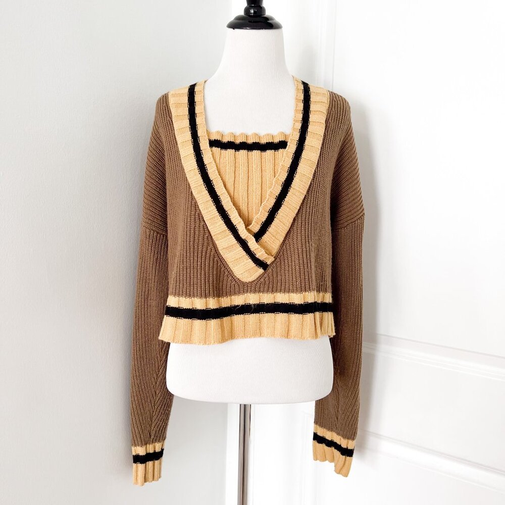 Asos Brown Striped Knit Sweater with Built in Matching "Top"